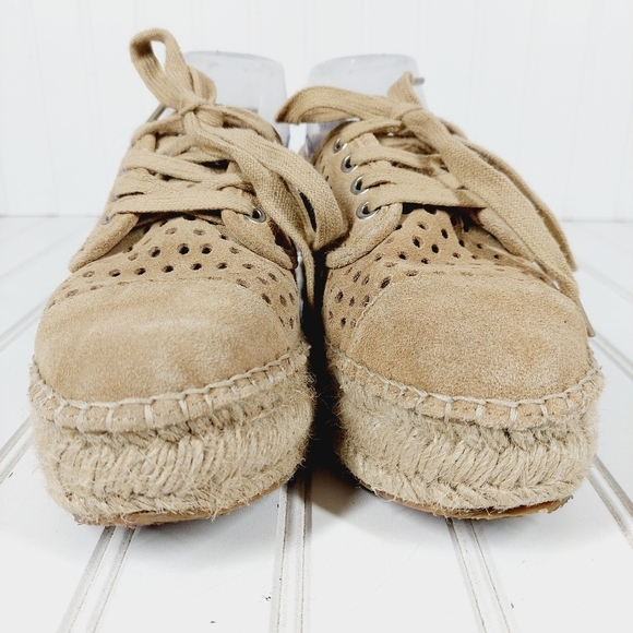 J/Slides Rileyy Tan Leather Perforated Espadrille Sneaker C759 - Picture 3 of 14